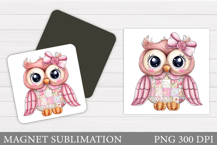 Patchwork Owl Magnet Design. Cute Owl Magnet Sublimation