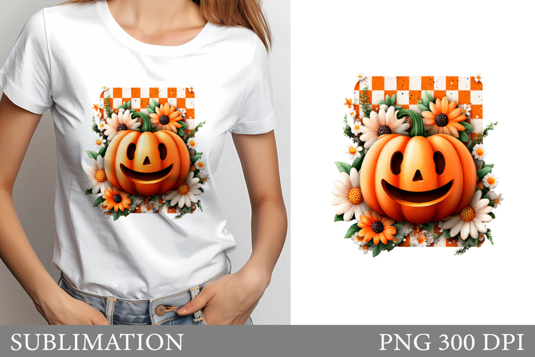 Floral Halloween Pumpkin T-Shirt. Pumpkin Sublimation