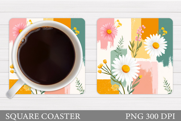 Daisy Flowers Coaster Design. Flowers Sublimation
