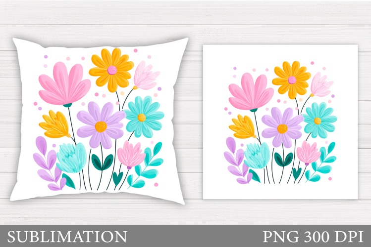 Wildflowers Pillow Sublimation. Flowers Sublimation
