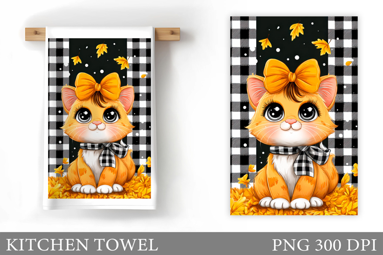 Fall Cat Kitchen Towel. Fall Kitchen Towel Sublimation