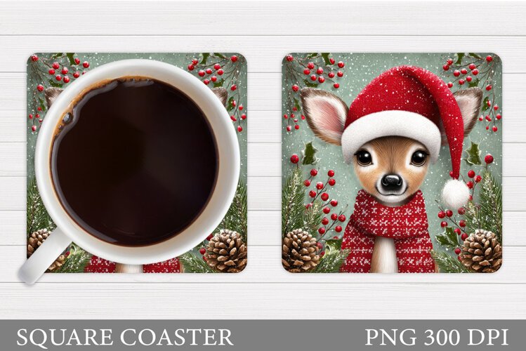 Christmas Deer Coaster Design. Christmas Coaster Sublimation example image 1
