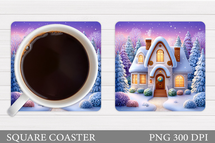 Winter House Coaster Sublimation. Winter Coaster Design