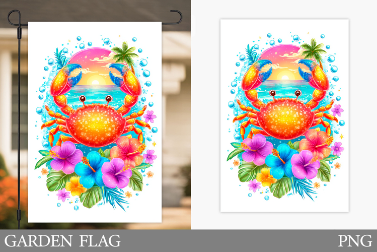 Crab Garden Flag Design. Sea Garden Flag Sublimation