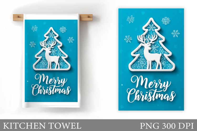Christmas Tree Kitchen Towel. Christmas Deer Kitchen Towel