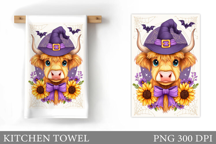 Halloween Cow Kitchen Towel. Halloween Cow Sublimation example image 1
