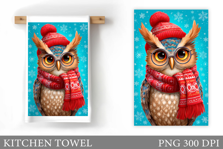 Cute Owl Kitchen Towel. Christmas Owl Kitchen Towel Design