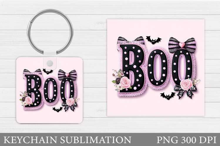 Boo Keychain Sublimation. Halloween Keychain Design example image 1