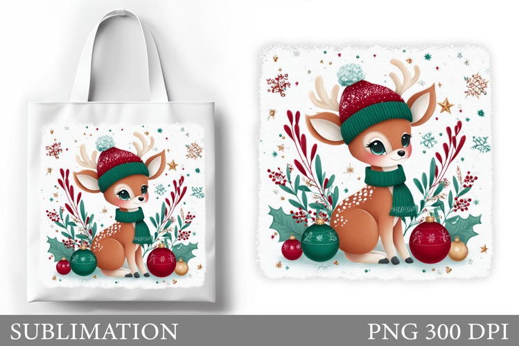 Christmas Deer Tote Bag. Christmas Tote Bag Sublimation