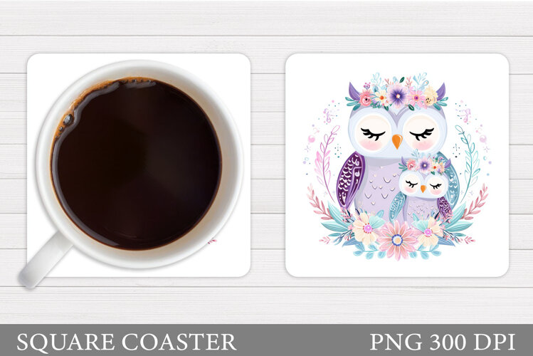 Cute Owls Coaster Design. Cute Owls Sublimation example image 1
