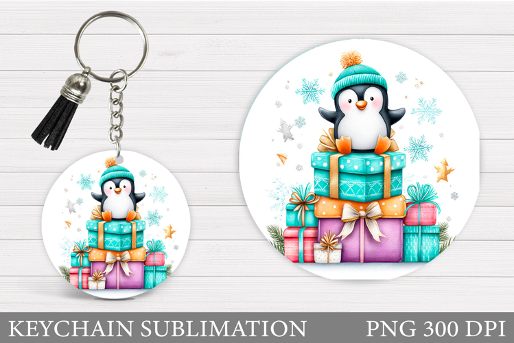Cute Penguin Keychain Sublimation. Christmas Keychain Design