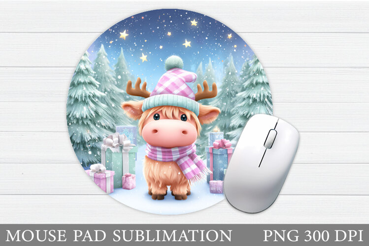 Christmas Cow Mouse Pad. Christmas Mouse Pad Sublimation example image 1
