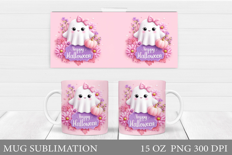 Cute Ghost Mug Design. Cute Halloween Mug Sublimation
