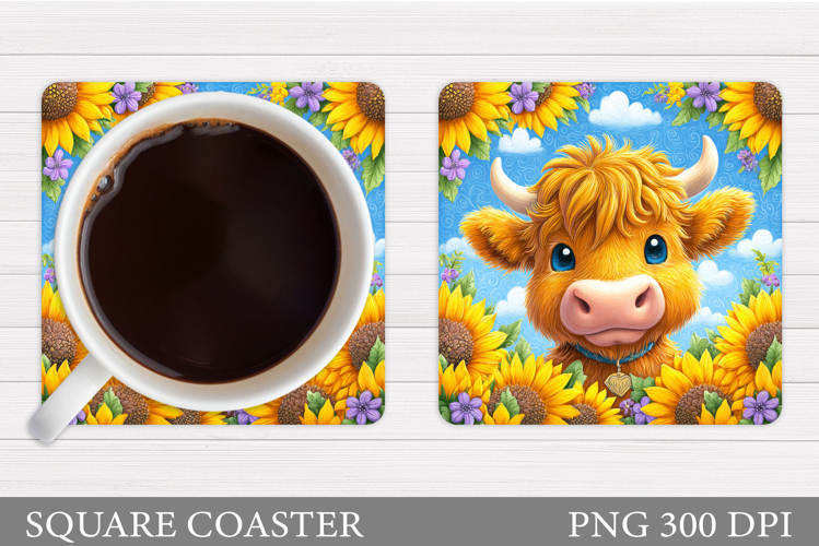 Cow Coaster Sublimation. Cow Flowers Coaster Design