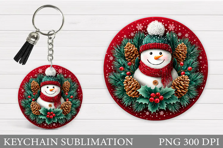 Snowman Keychain Sublimation. Christmas Keychain Design