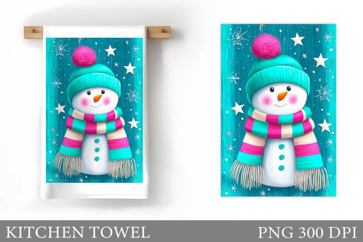 Snowman Kitchen Towel Design. Christmas Kitchen Towel example image 1