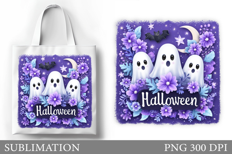 Cute Ghost Tote Bag Design. Cute Halloween Sublimation