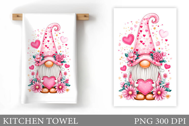 Valentine Gnome Kitchen Towel. Valentines Kitchen Towel example image 1