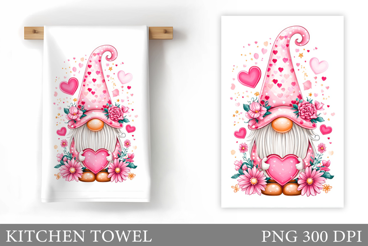 Valentine Gnome Kitchen Towel. Valentines Kitchen Towel
