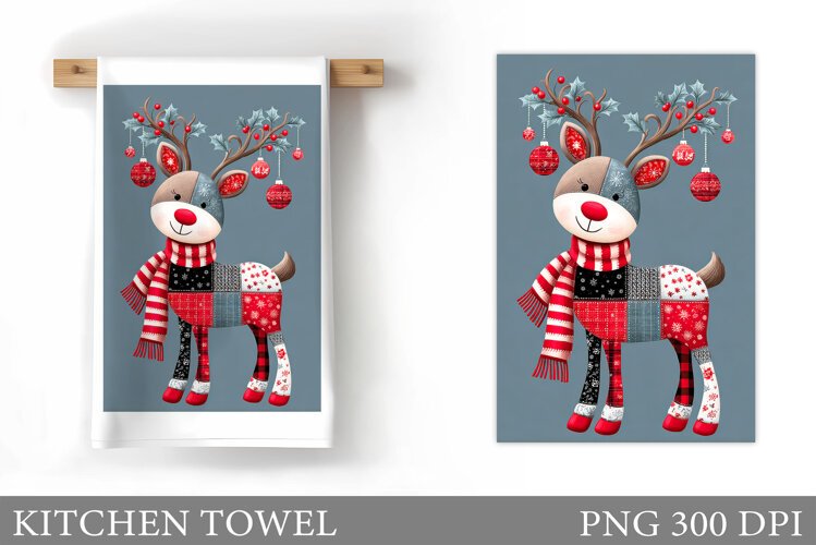 Christmas Deer Kitchen Towel. Christmas Kitchen Towel Design example image 1