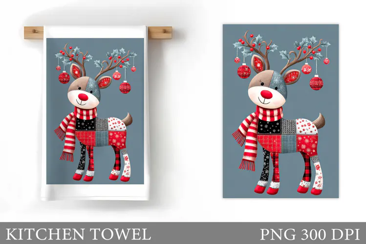 Christmas Deer Kitchen Towel. Christmas Kitchen Towel Design