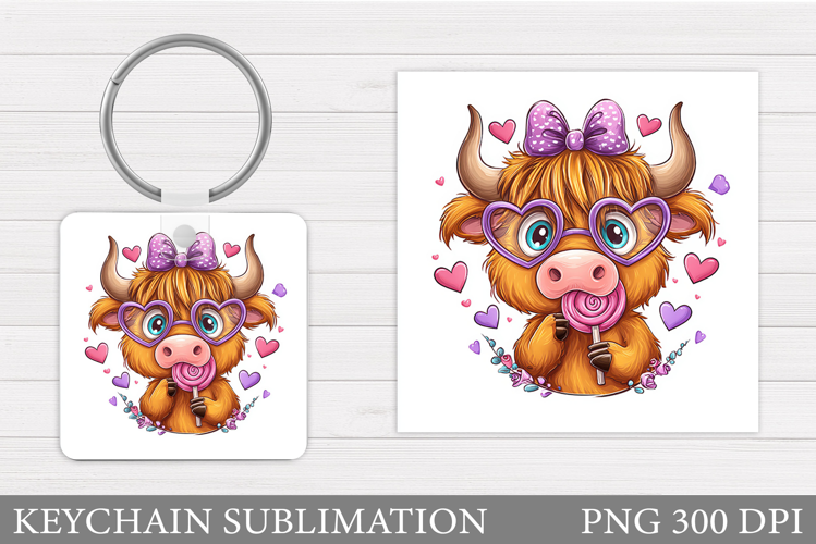 Valentines Cow Keychain. Valentine Keychain Sublimation