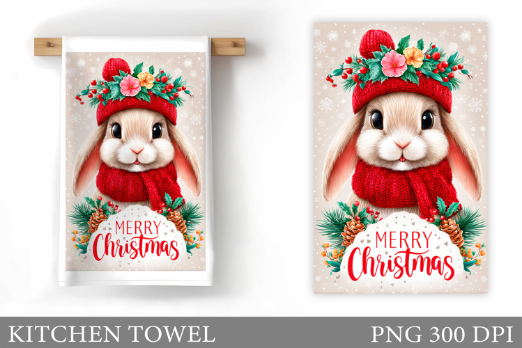 Christmas Bunny Kitchen Towel. Christmas Kitchen Towel