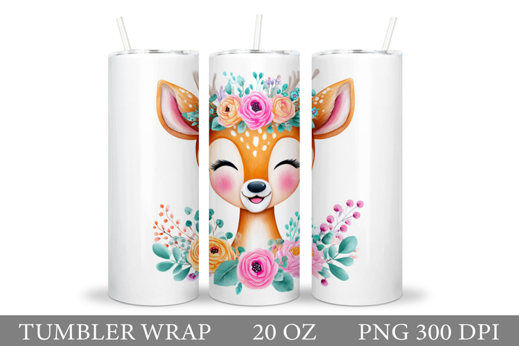 Cute Deer Tumbler Sublimation. Flowers Tumbler Design