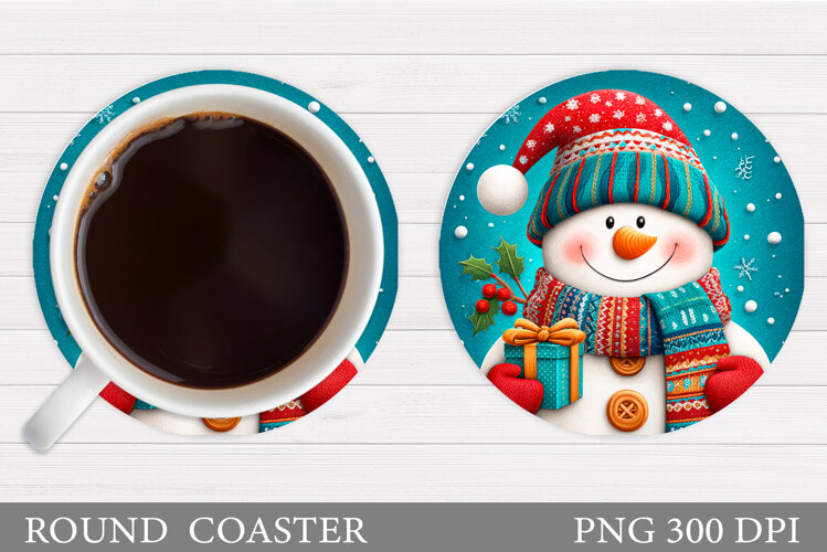 Cute Snowman Coaster. Christmas Coaster Sublimation example image 1