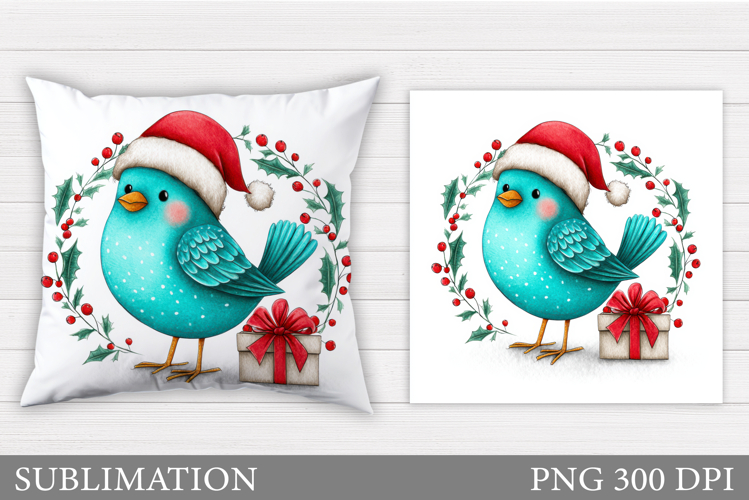Winter Bird Pillow Design. Christmas Pillow Sublimation