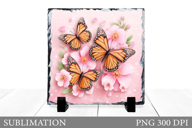 Butterflies Slate Design. Butterflies Flowers Sublimation