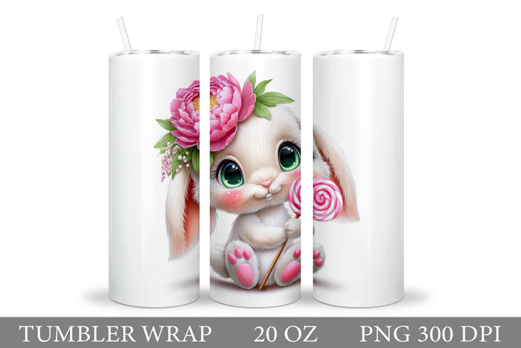 Cute Bunny Tumbler Design. Bunny Flowers Tumbler Sublimation