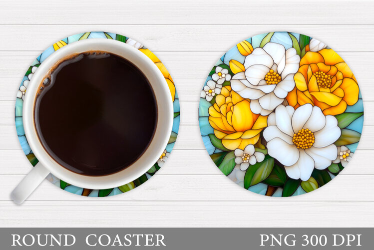 Flowers Coaster Sublimation. Floral Coaster Design example image 1