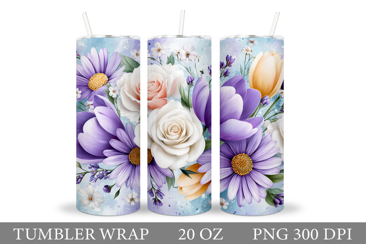 Flowers Tumbler Sublimation. Floral Tumbler Design example image 1