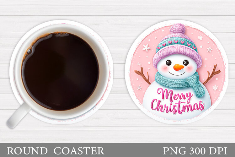 Cute Snowman Coaster. Christmas Coaster Sublimation example image 1