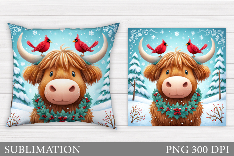 Christmas Cow Pillow Sublimation. Christmas Pillow Design