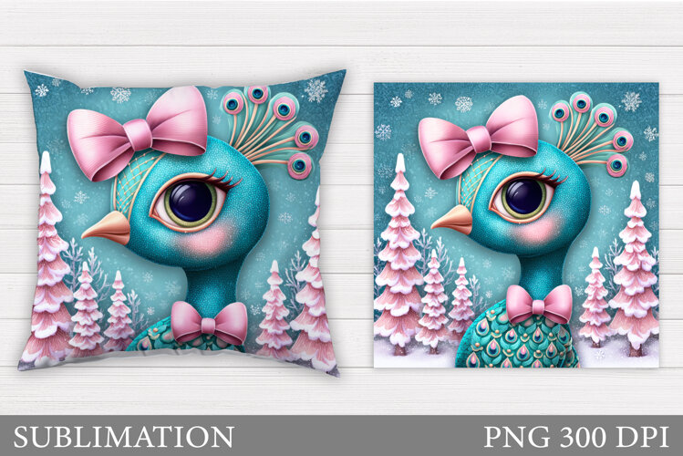 Christmas Peacock Pillow. Christmas Pillow Sublimation example image 1