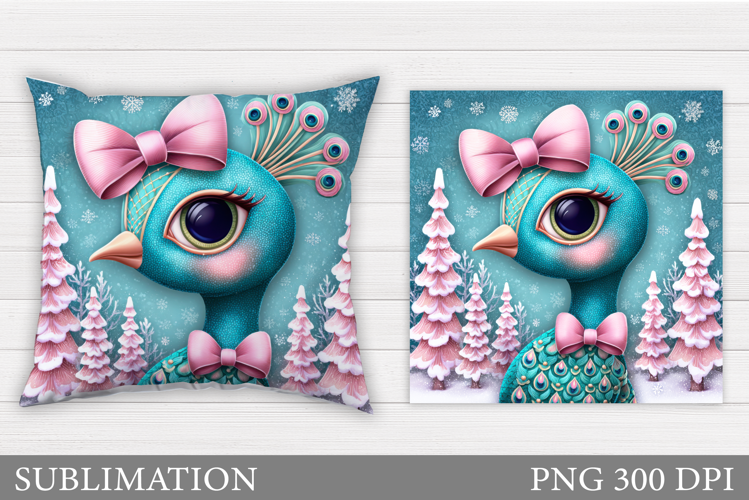 Christmas Peacock Pillow. Christmas Pillow Sublimation