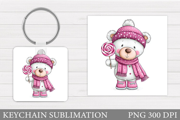 Valentines Bear Keychain. Valentines Keychain Sublimation example image 1