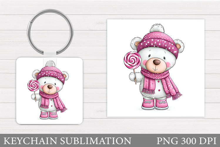 Valentines Bear Keychain. Valentines Keychain Sublimation