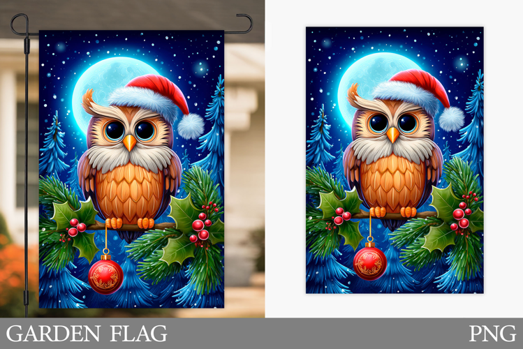 Christmas Owl Garden Flag. Christmas Garden Flag Sublimation