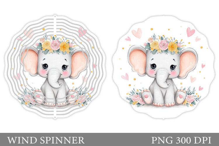 Cute Elephant Wind Spinner. Elephant Flowers Spinner Design example image 1