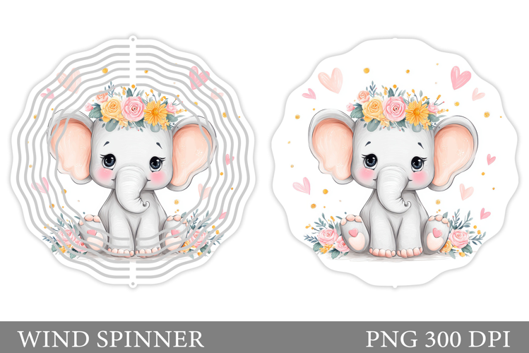Cute Elephant Wind Spinner. Elephant Flowers Spinner Design