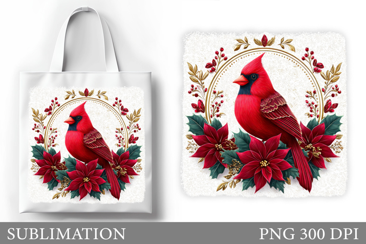 Cardinal Tote Bag Design. Christmas Tote Bag Sublimation