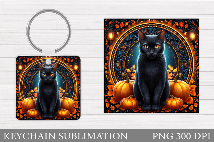 Fall Cat Keychain Design. Cute Cat Keychain Sublimation