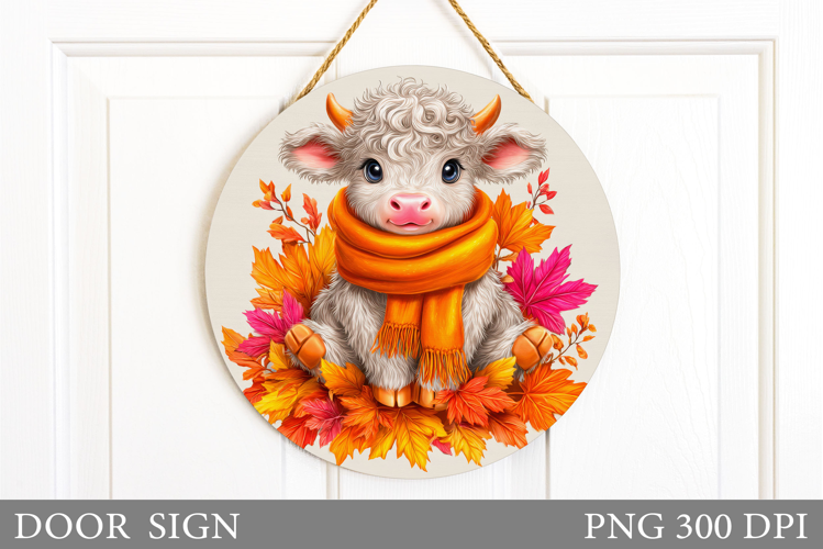 Fall Cow Door Sign Sublimation. Fall Door Sign Design