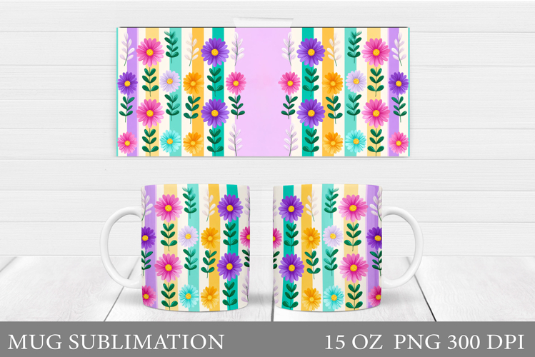 Flowers Mug Sublimation. Floral Mug Wrap Design