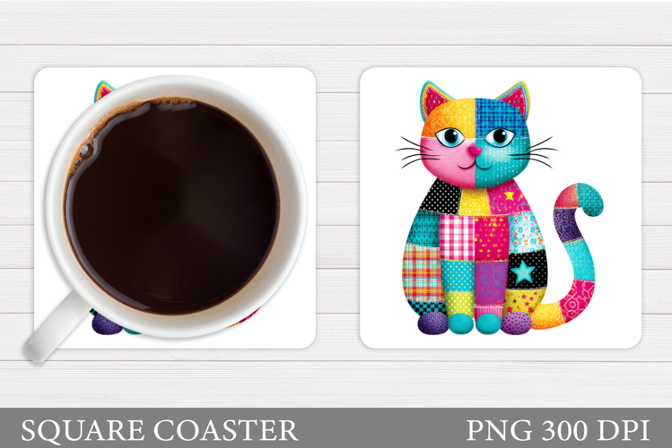 Cute Cat Coaster Design. Cute Cat Sublimation