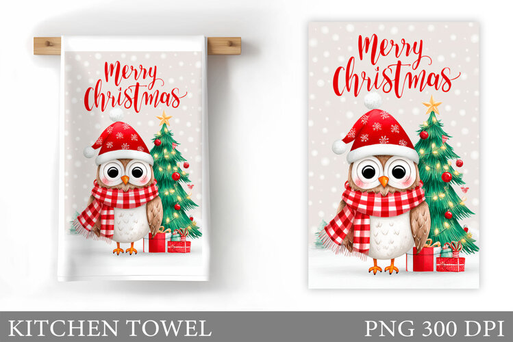 Christmas Owl Kitchen Towel. Christmas Owl Kitchen Towel example image 1