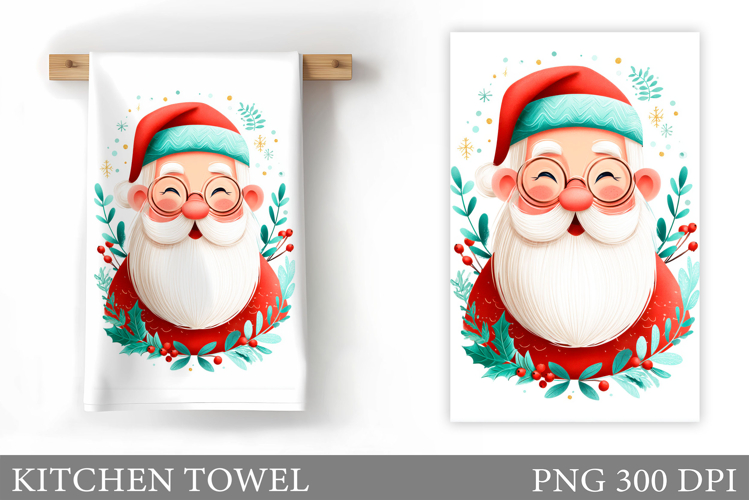 Santa Claus Kitchen Towel. Christmas Kitchen Towel Design